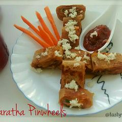 A picture of Paratha Roll Bites/Pinwheels With A Fusion Twist.