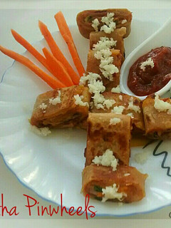 A picture of Paratha Roll Bites/Pinwheels With A Fusion Twist.