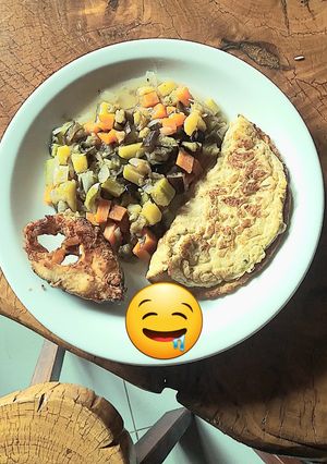Foto de Legumes cozidos,panqueca fit,e posta de tilapia