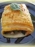 Napolitana de pollo, espinacas y beicon 