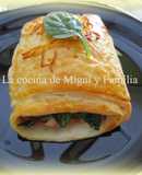 Napolitana de pollo, espinacas y beicon 