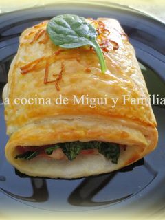 Una foto de Napolitana de pollo, espinacas y beicon 