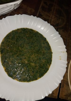 A picture of Jute Mallow (mrenda) with pumpkin leaves.