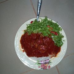 Rice & stew with salad A picture of Rice & stew with salad.