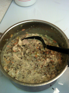 A picture of chicken wild rice soup.