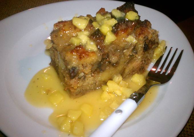 bread pudding with caramel Apple sauce