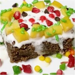 A picture of Mango Ice cream biscuit cake.