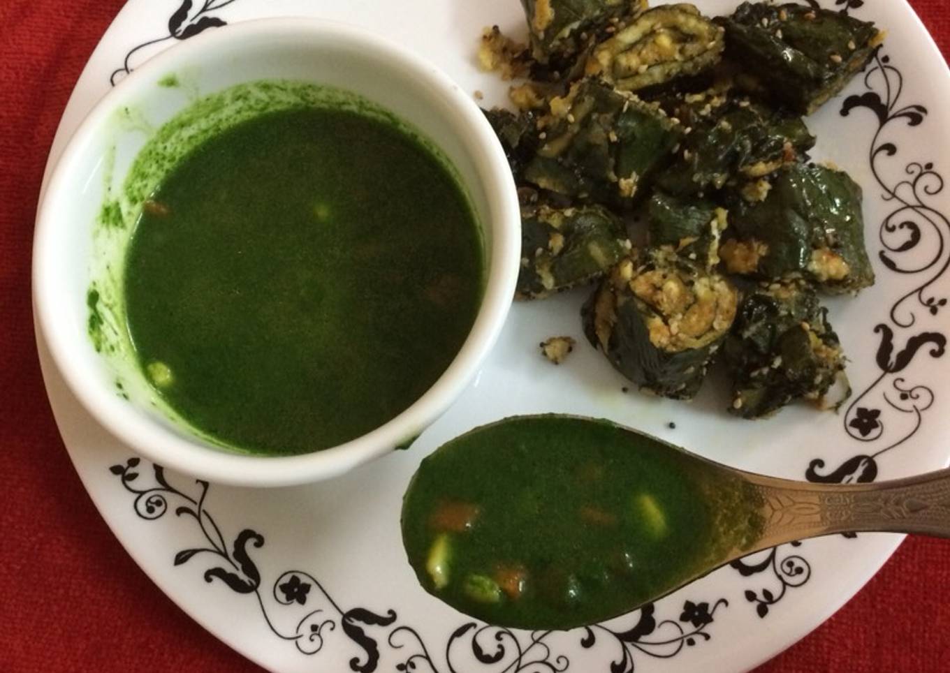 Jade corn soup and stuffed paneer corn patra
