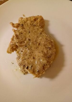 A picture of Pork loin with mushroom sauce.
