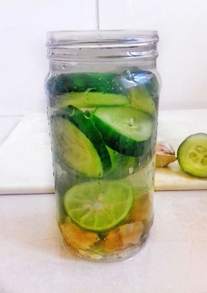 A picture of Lime Cucumber Ginger Water.