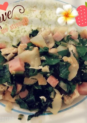 Una foto de Papas con acelgas, jamón y pollo 😍✨