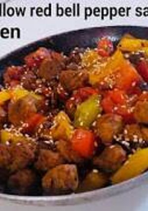A picture of Soya Chunks Yellow Red Bell Pepper Sabzi.