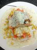 salmon fillet in herb butter with creamy mash & vegetables (serves 2)