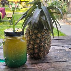 A picture of Pineapple and mint juice.