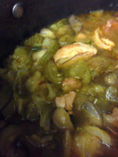 A picture of Gumbo soup.