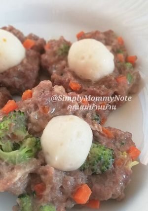 รูปของ อาหารเด็ก หมูสับนึ่ง ufo (ลูกชิ้นปลา)