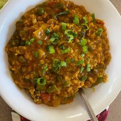 A picture of Veggie OatsThis oatmeal bowl with veggies gives you a nice start of the day.
