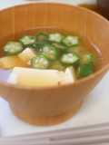 Okra and tofu miso soup