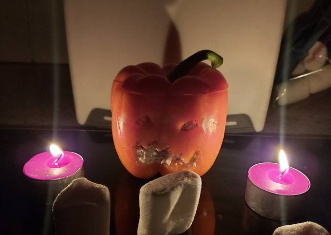 My Halloween Stuffed Bell Pepper with Anchovy,Soft Cheese + More