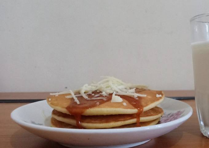 Step-by-Step Guide to Prepare Perfect Buttermilk Pancake with Caramel and Cheese Topping