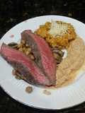 Brad's flank steak w/ pumpkin risotto & smoky cauliflower mash