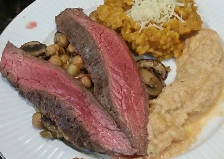 Brad's flank steak w/ pumpkin risotto &amp; smoky cauliflower mash