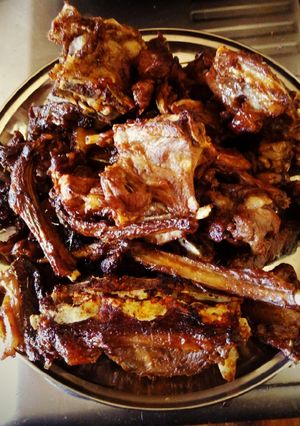A picture of Mbuzi choma (used double sided grill pan).