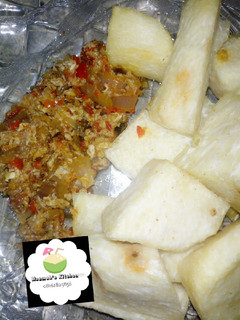 A picture of Yam and egg sauce.