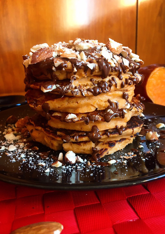 Una foto de Tortitas fit de boniato y almendras (sin gluten)
