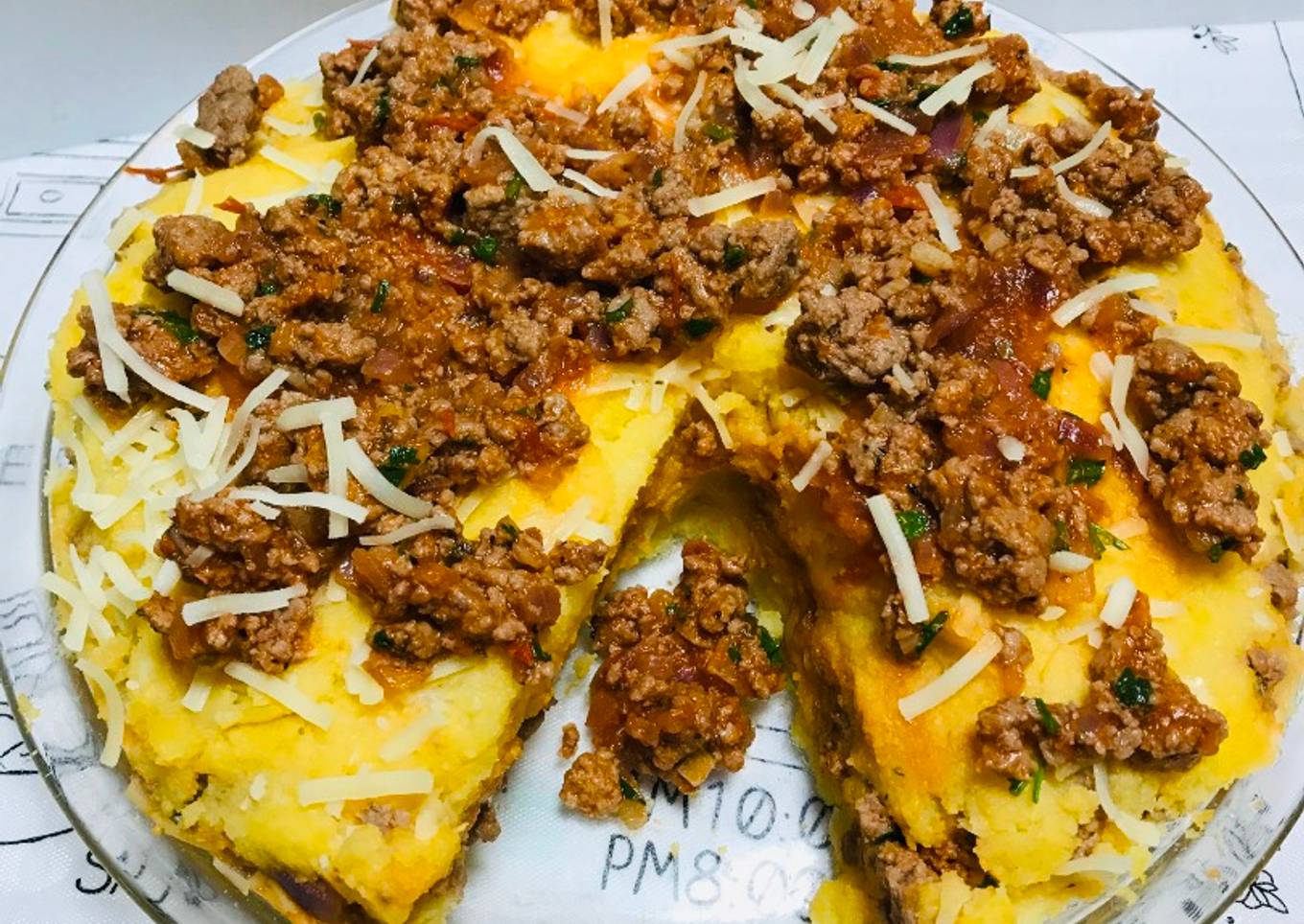 Polenta en Salsa Roja con carne Molida Queso!!