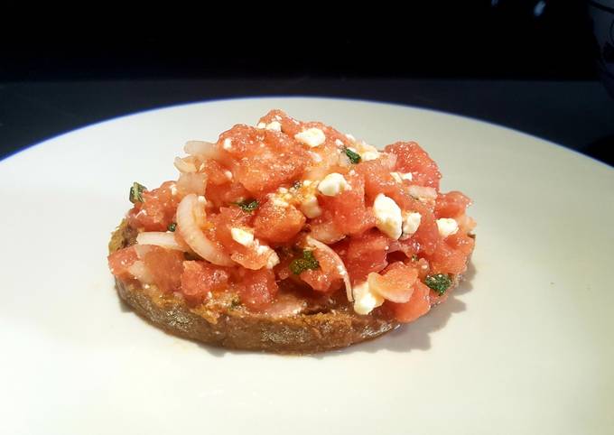 Simple Way to Prepare Speedy Bruschetta with a watermelon, feta and mint salsa