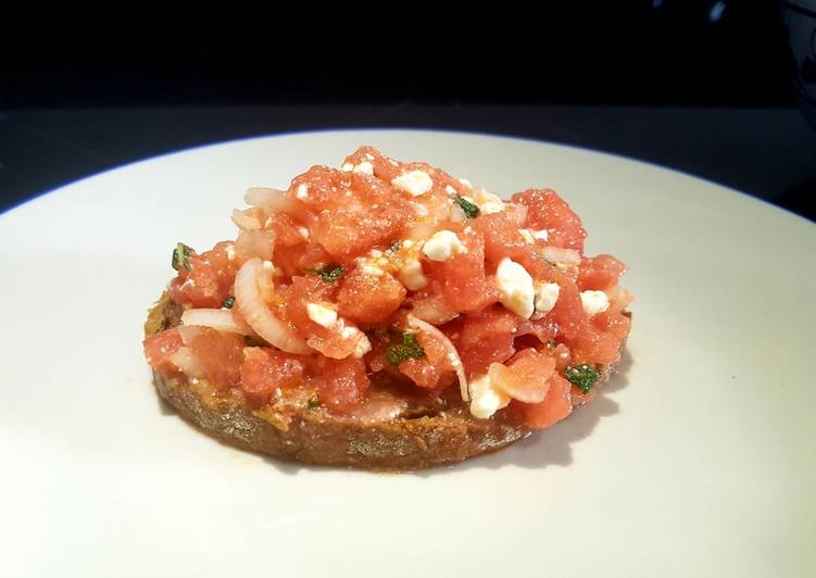 Recipe of Award-winning Bruschetta with a watermelon, feta and mint salsa