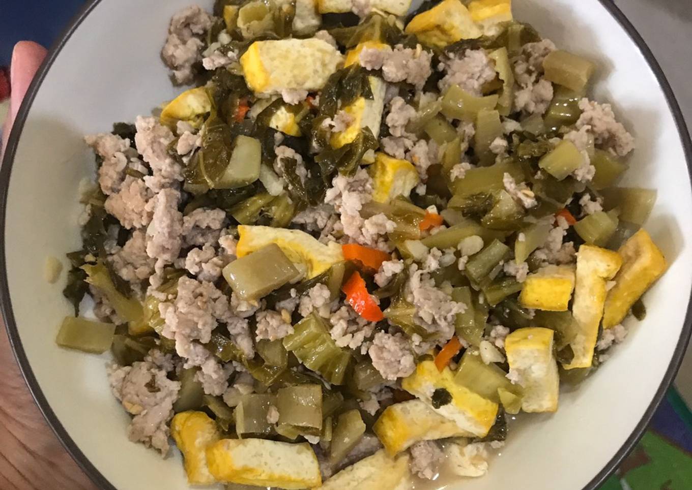 Sayur asin cah babi cincang (non halal) boleh ganti ayam/sapi cincang