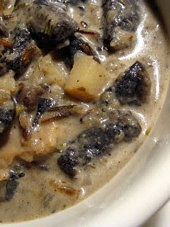A picture of wild mushroom soup.