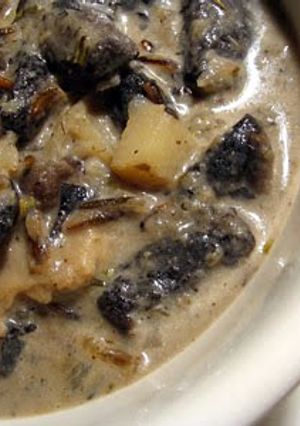 A picture of wild mushroom soup.