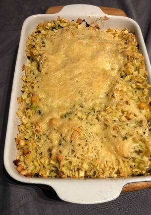 Une photo de Gratin de crozets aux courgettes et saumon fumé
