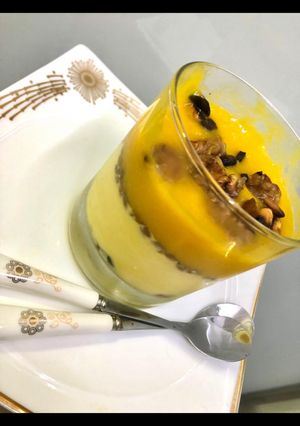 A picture of Mango custard pudding.