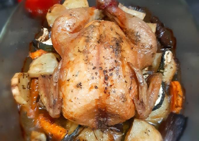 Cara praktis membuat 93. Roasted Chicken with Vegetables and gravy yang sedap