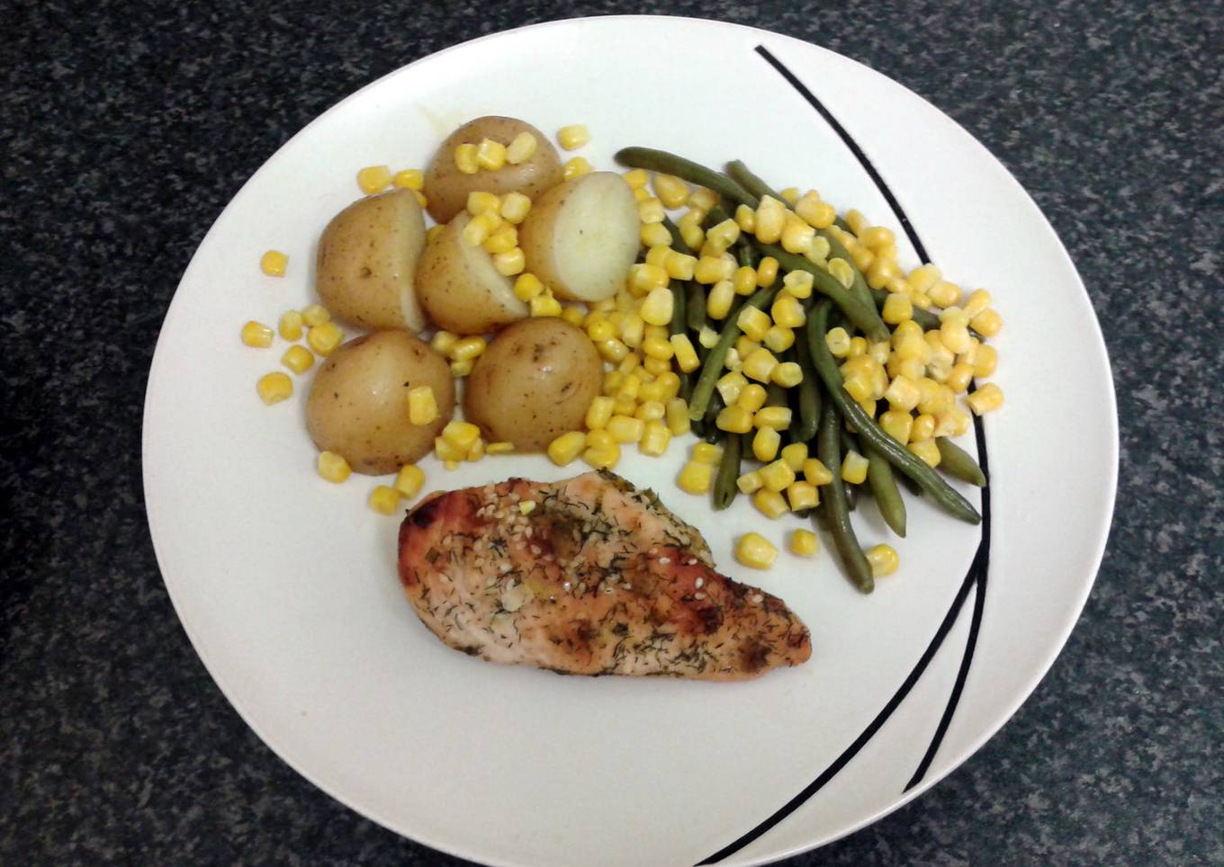 spring onion & herb chicken with new potato's & vegetables (serves 2)