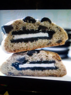 A picture of Oreo stuffed chocolate cookie.
