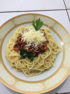 Foto resep Spaghetti with spinach and chicken barbeque