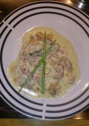 A picture of Bacon and Shrimp Alfredo #Pasta.