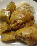 Pollo a la mostaza & miel con arroz blanco y batatas al natural
