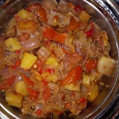 A picture of Miyan Minced meat da Sweat potatoes.