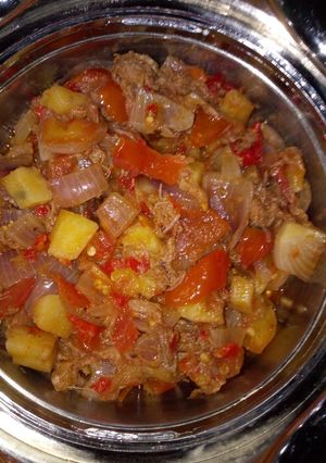 A picture of Miyan Minced meat da Sweat potatoes.