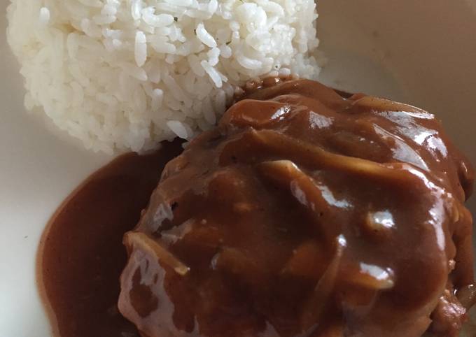 รูปหลักของสูตร Japanese Hamburg Steak + Demi Glace Sauce with Rice