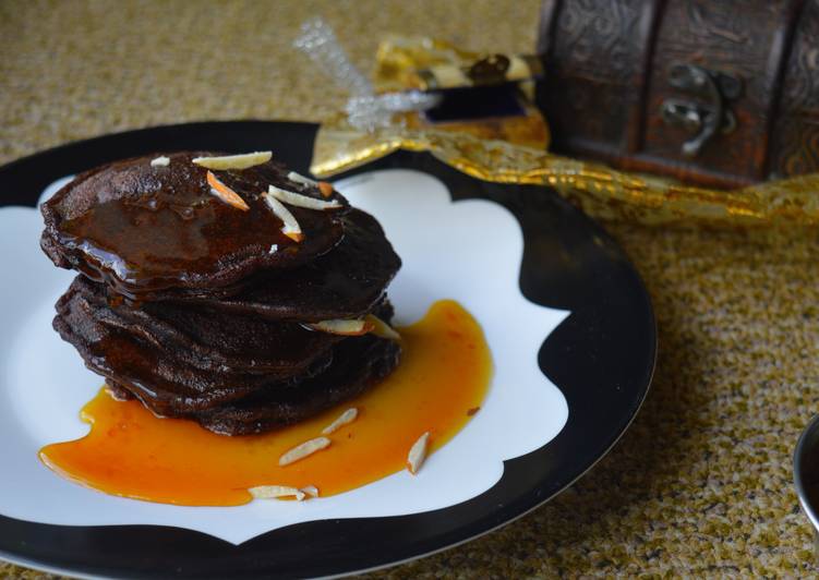 Recipe of Speedy Chocolate Malpua with Orange Caramel Sauce