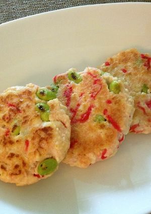 A picture of Healthy Tofu Patties with Pickled Ginger and Edamame.
