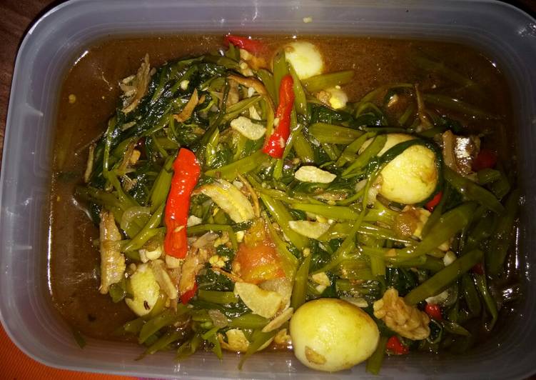 Resep Cah Kangkung Saus Tiram (Teri, Puyuh, Tempe) #ResepPertamaku, Enak