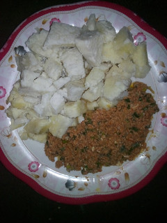 A picture of Plain yam with egg sauce.